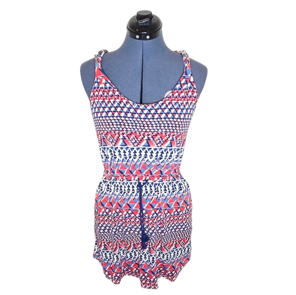 Lucky Brand Orange And Blue Western Print Twist Strap Sleeveless Dress Small - Picture 1 of 8